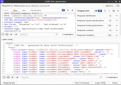 Fonctionnalité CSRF PoC Generator de Burp Suite